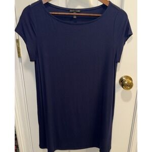 EILEEN FISHER Dress S Organic Viscose Stretch Jersey Tunic Dress Cap Sleeve Blue
